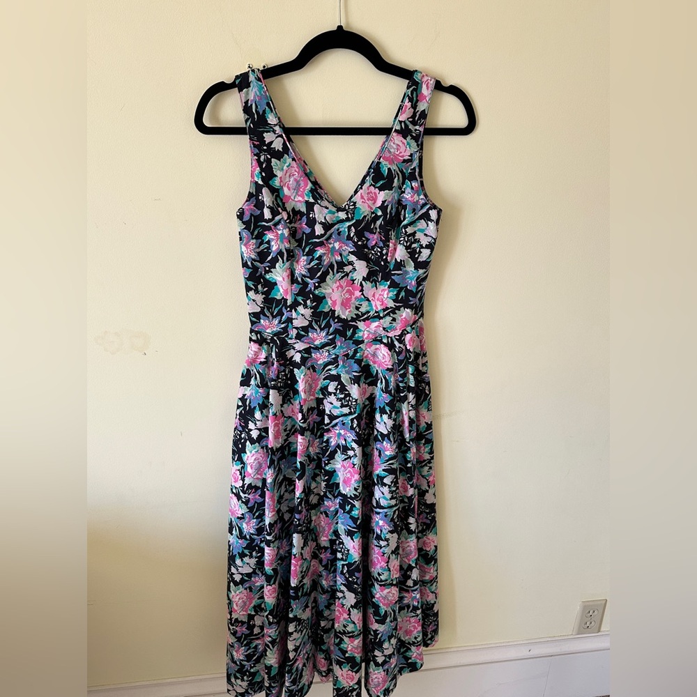 Vintage 80S Laura Ashley Black Cottagecore Floral Cotton Sundress US6 Sleeveless - Picture 6 of 14